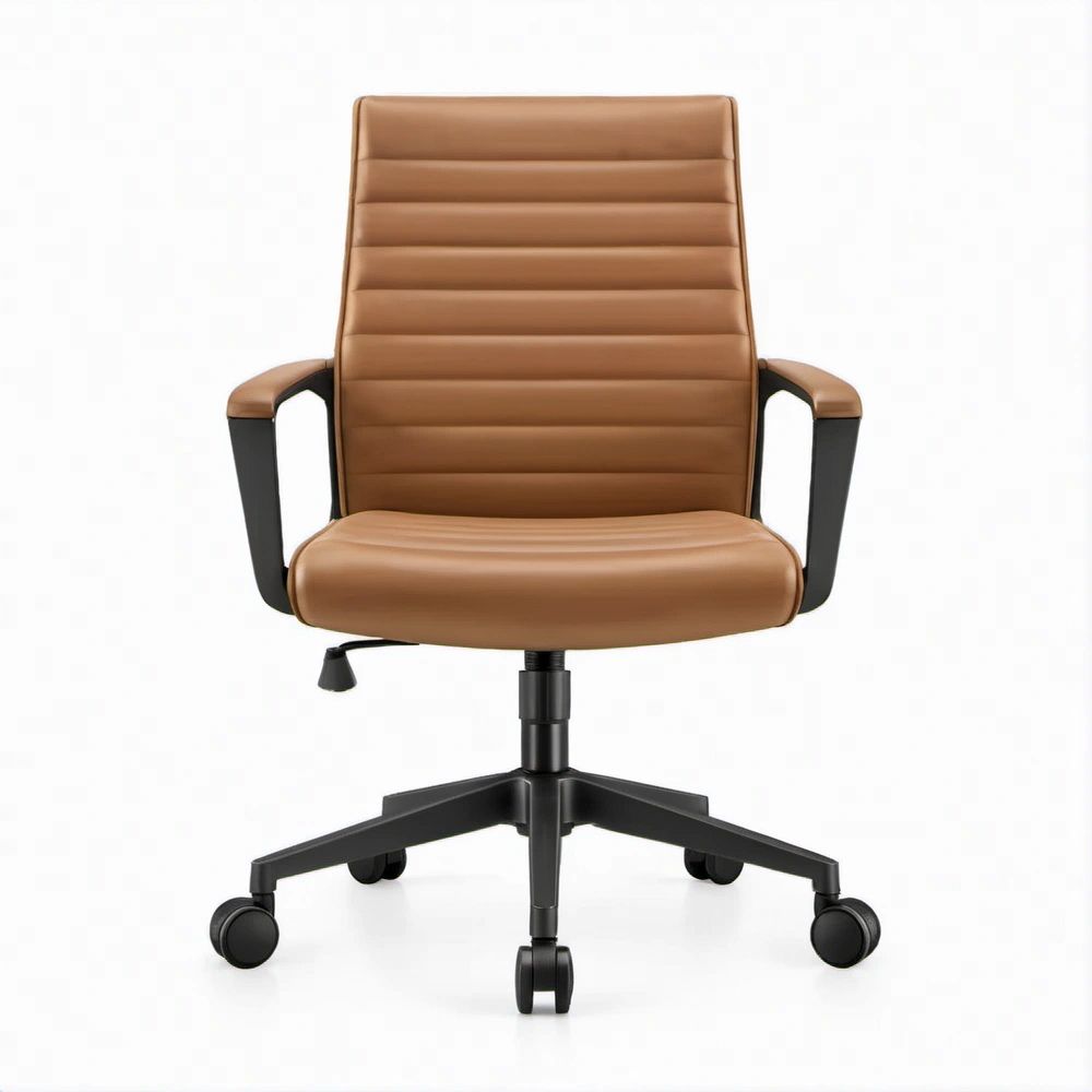 Sedia da ufficio girevole in PU con schienale alto, 64 x 64 x 108-118 cm, Cognac e Nero