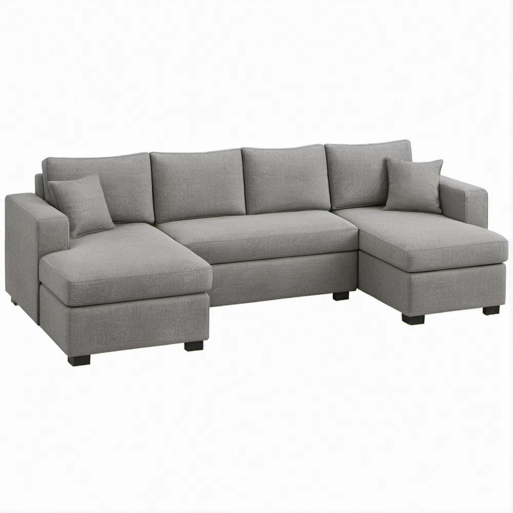 Divano angolare a U grigio con doppia chaise longue 300 x 155 x 85 cm