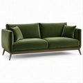 Divano 2 posti in velluto verde oliva con gambe color noce, 180 x 85 x 82 cm