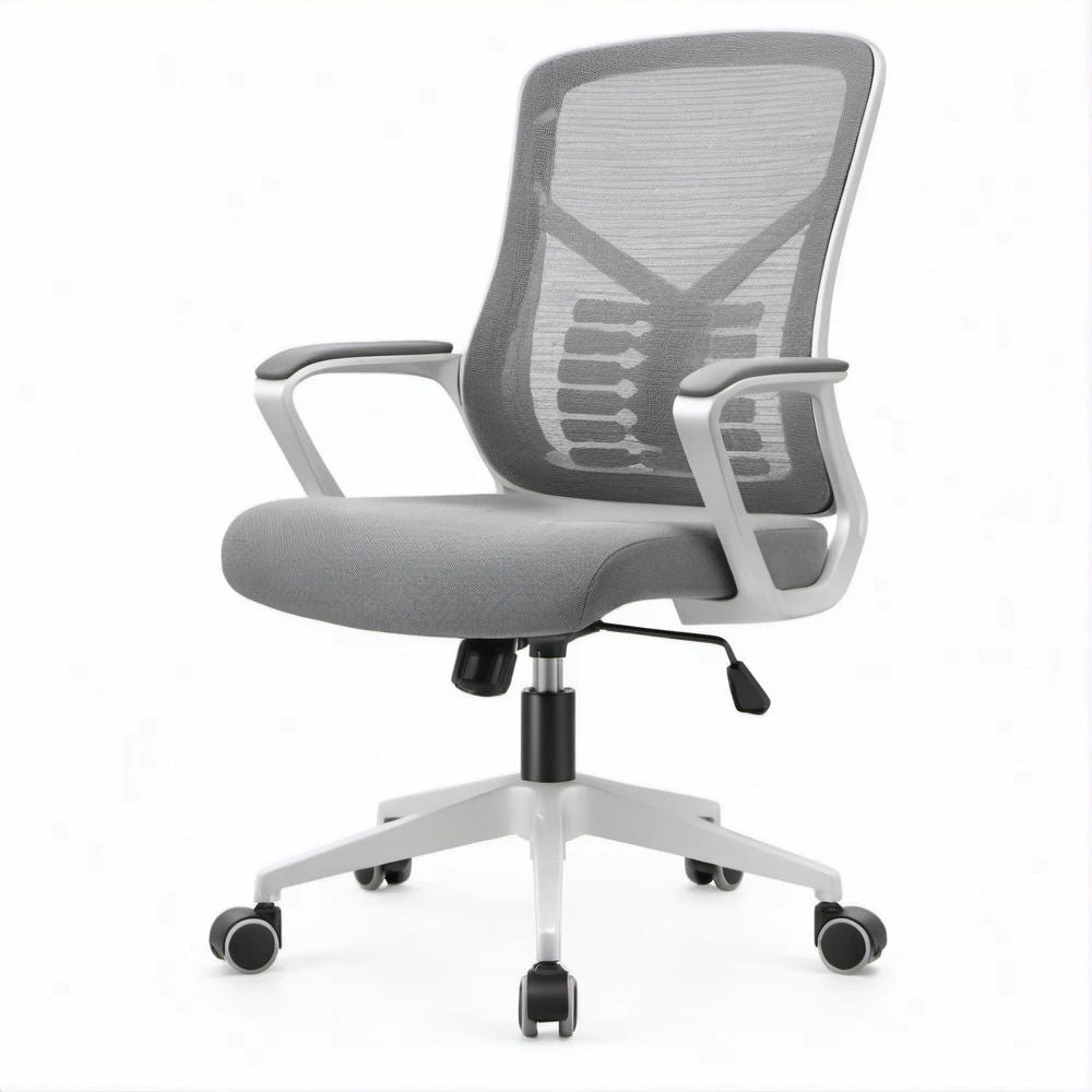 Sedia ergonomica girevole grigia con braccioli, rete e schienale reclinabile 63 x 63 x 96-106 cm