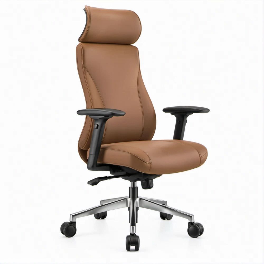 Sedia direzionale ergonomica marrone in pelle sintetica PU con poggiatesta, 68 x 68 x 118-128 cm