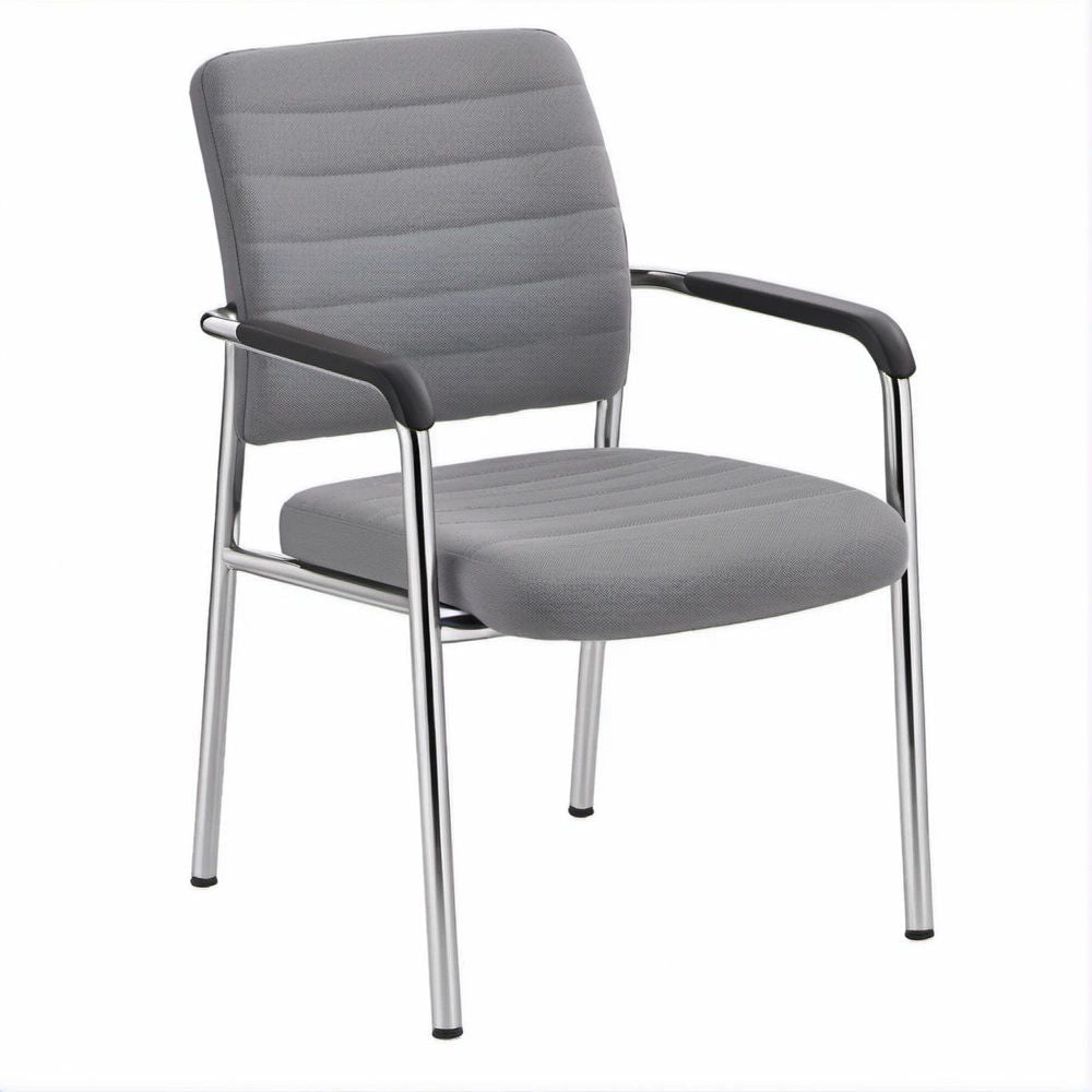 Sedia fissa con braccioli in tessuto grigio e acciaio cromato 54 x 60 x 82 cm