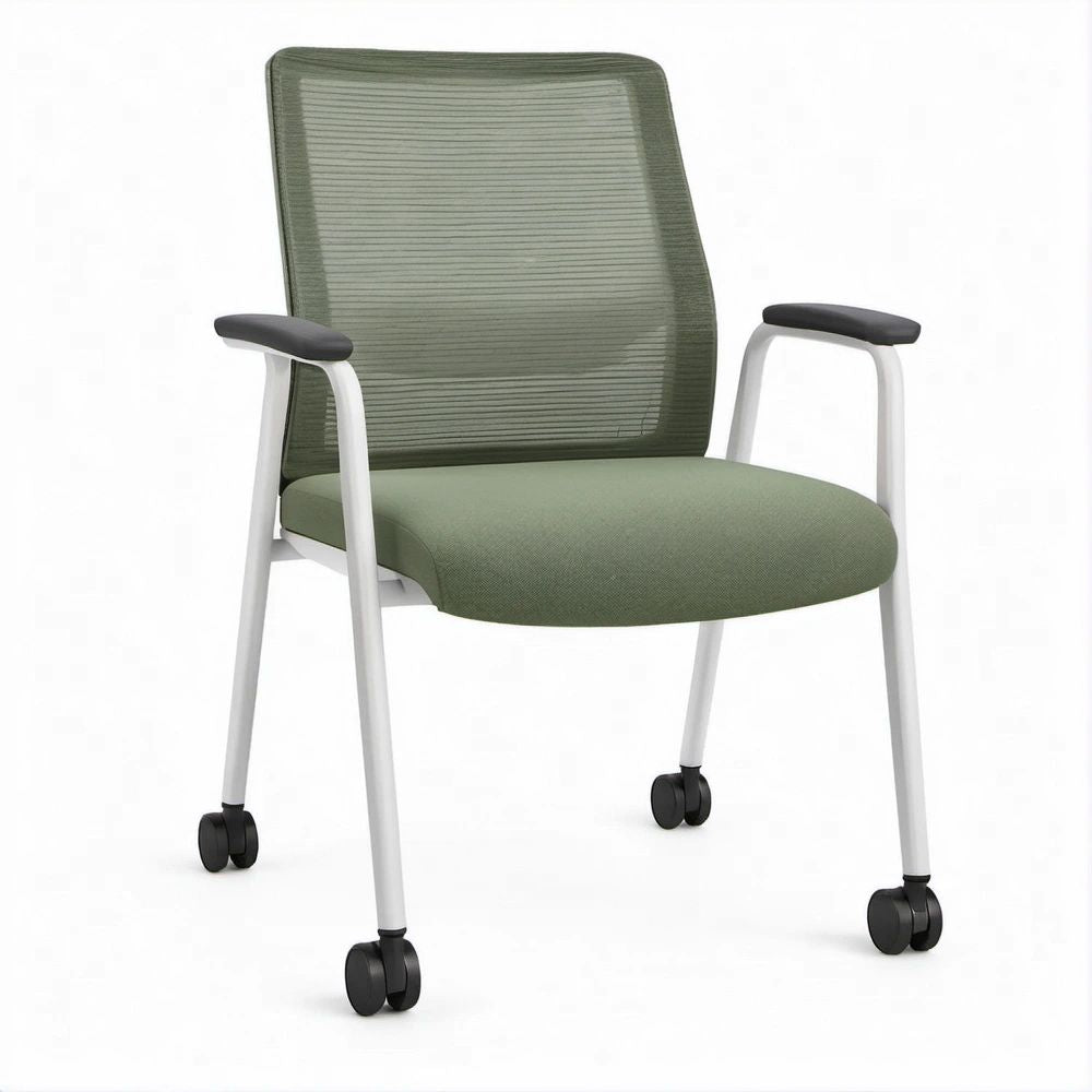 Sedia da ufficio con braccioli e ruote, verde oliva, 62 x 62 x 95 cm
