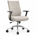 Sedia da ufficio girevole beige con schienale alto, braccioli e base cromata, 65 x 65 x 108-118 cm