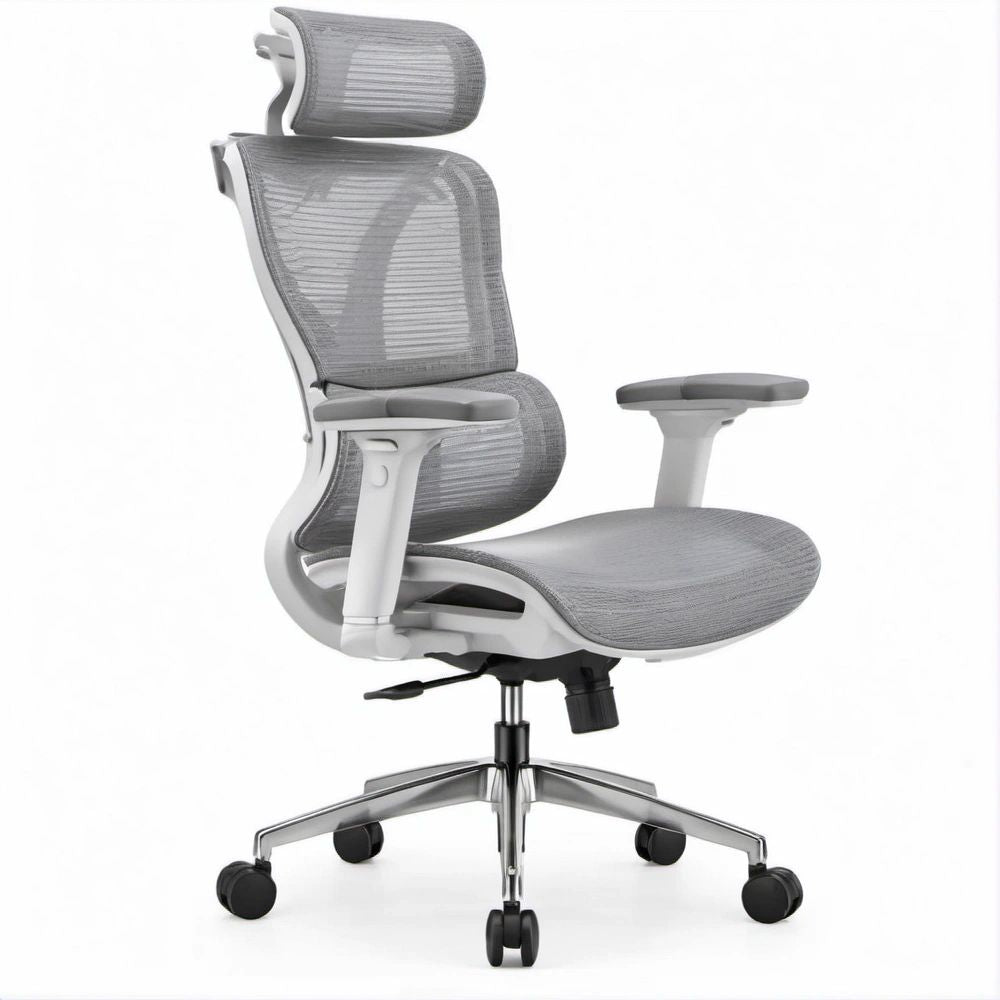 Sedia ergonomica girevole grigia in rete con poggiatesta, 67 x 67 x 118-128 cm