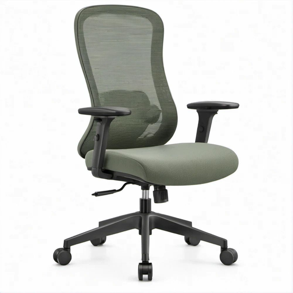 Sedia ergonomica girevole verde oliva e nera con schienale alto in rete, 62 x 60 x 110-120 cm