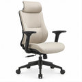 Sedia da ufficio ergonomica girevole beige e nera in pelle PU con poggiatesta, 68 x 68 x 116-126 cm