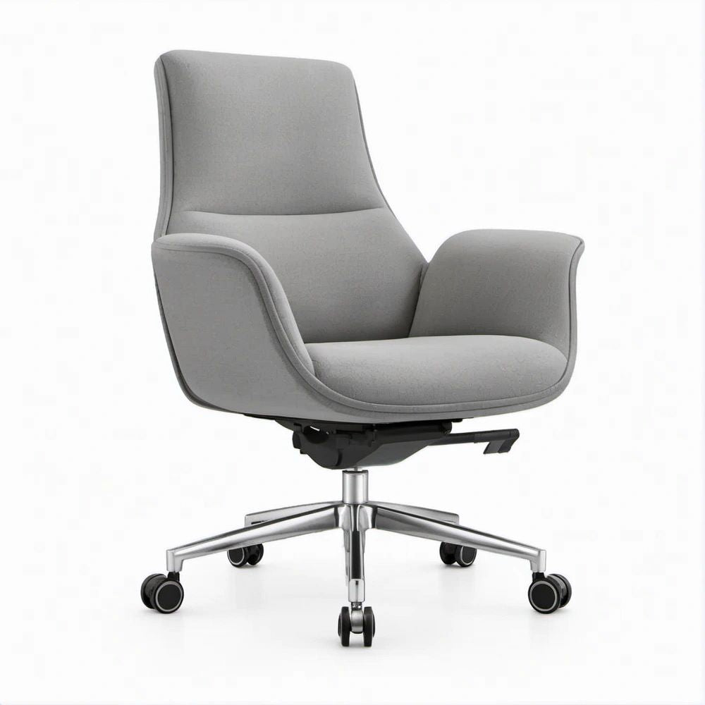 Poltrona da ufficio reclinabile grigia in poliestere con base in alluminio, 70 x 70 x 105-113 cm
