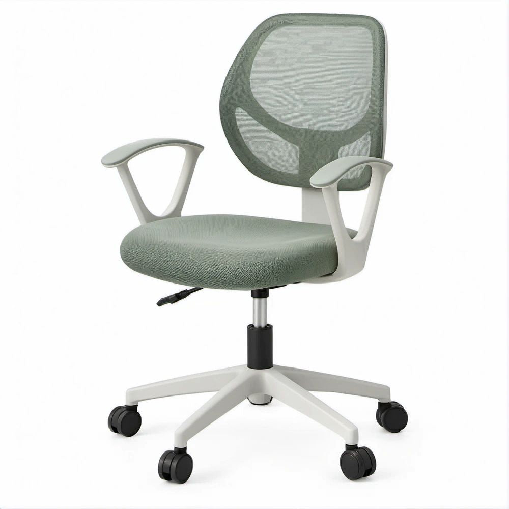 Sedia ergonomica girevole verde salvia e bianca in rete, 60 x 60 x 93-103 cm