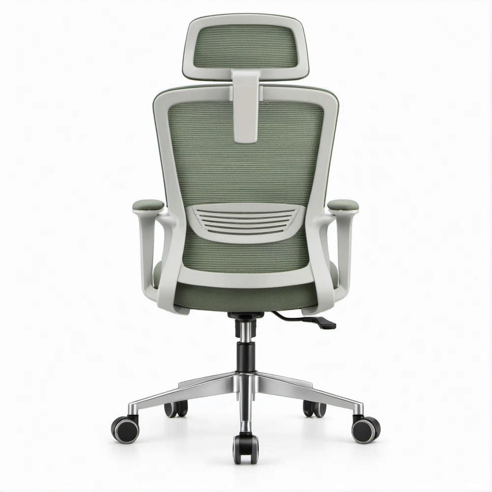 Sedia da ufficio ergonomica girevole con poggiatesta, rete verde salvia, 65 x 65 x 118-128 cm