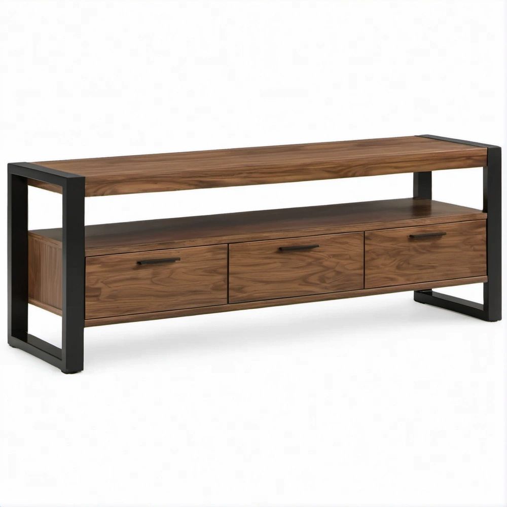 Mobile TV in MDF effetto noce e acciaio nero 160 x 40 x 60 cm con 3 cassetti
