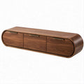 Mobile TV basso in noce con 3 ante e maniglie color ottone, 180 x 45 x 45 cm
