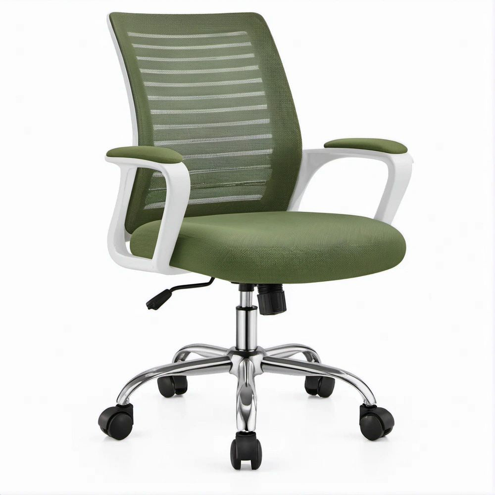 Sedia da ufficio ergonomica girevole verde oliva e bianca, 60 x 60 x 110-120 cm