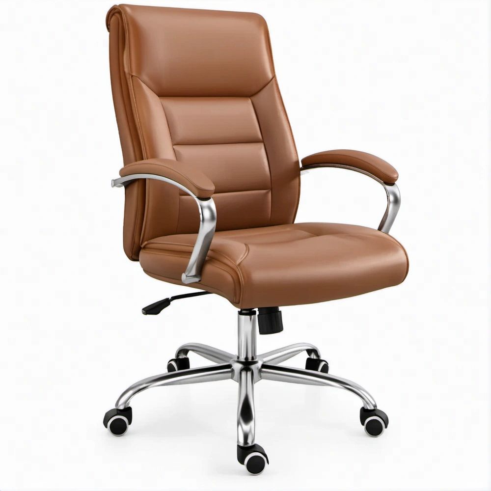 Poltrona direzionale girevole marrone in pelle PU con schienale alto, 66 x 70 x 110-120 cm