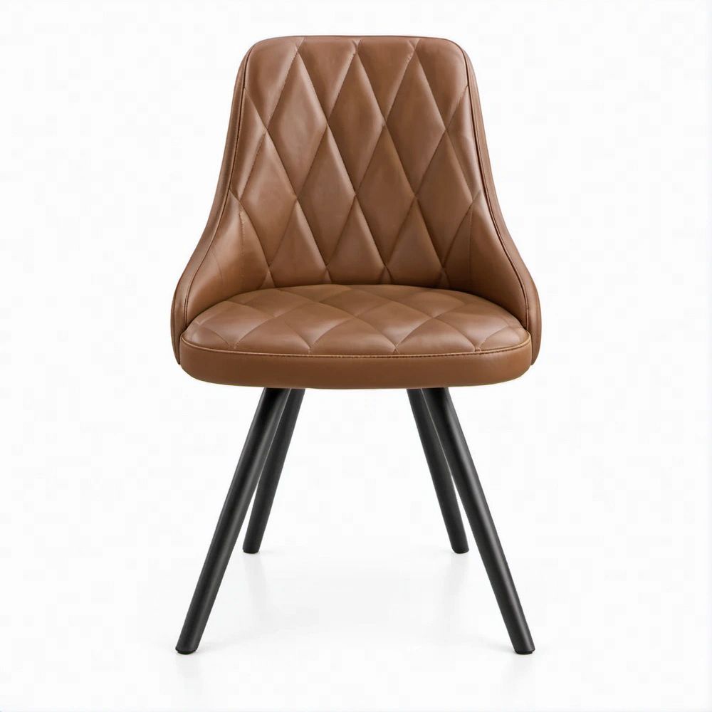 Sedia imbottita marrone in pelle sintetica PU con gambe nere, 48 x 55 x 84 cm