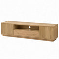 Mobile TV in rovere chiaro con ante scanalate e cassetto, 180 x 40 x 50 cm