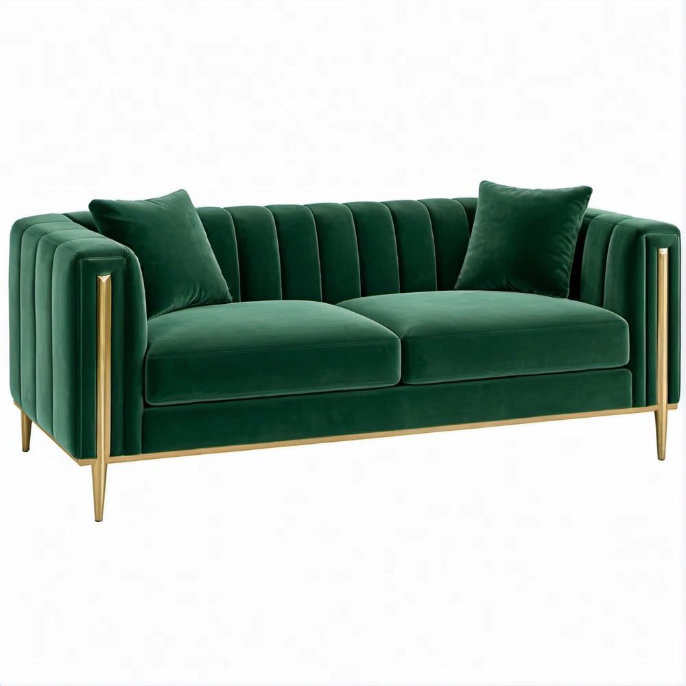 Divano 2 Posti in Velluto Verde Scuro e Oro 170 x 85 x 78 cm