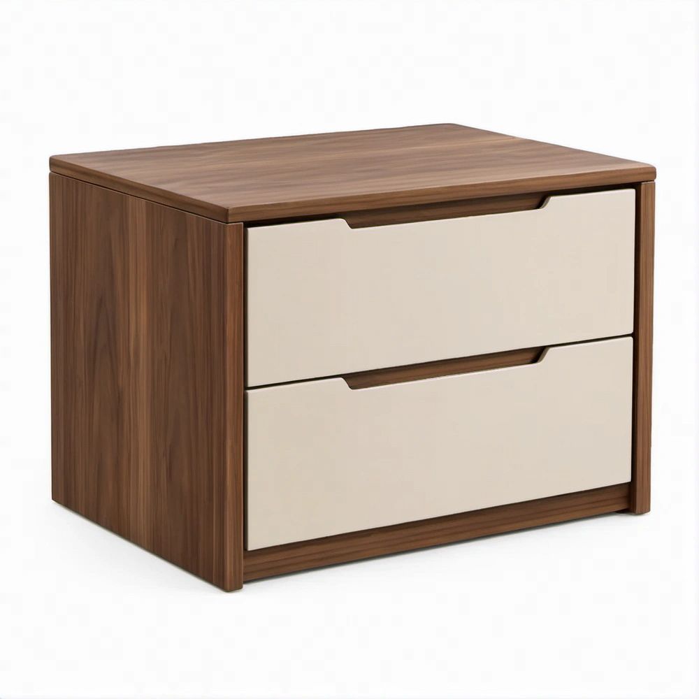 Comodino rettangolare con 2 cassetti in MDF, noce e beige, 50 x 40 x 50 cm