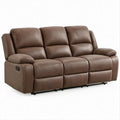 Divano relax reclinabile lineare a 3 posti in poliuretano marrone, 210 x 95 x 100 cm