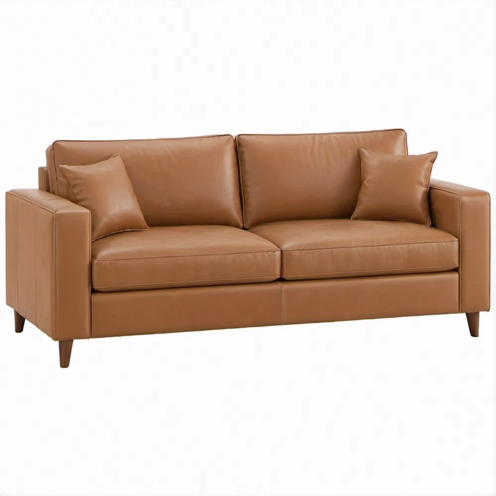 Divano lineare 2 posti in pelle sintetica PU cognac, 180 x 85 x 82 cm
