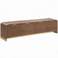 Mobile porta TV in MDF impiallacciato noce con 4 ante, 180 x 40 x 55 cm, Noce e Oro